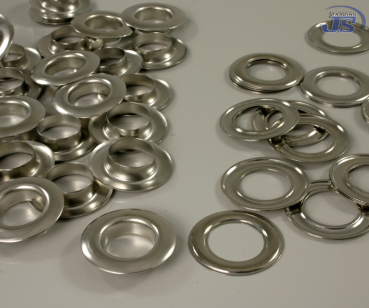 100x Messing Ösen Ø17,3mm in Silber vernickelt, selbstschneidend für Textilien