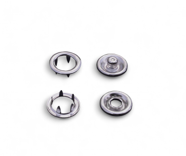 100set Jersey Druckknöpfe 7,5mm 4xTeilig mit Ring Kappe Messing Silber