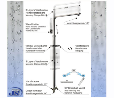 ds-q  Regendusche Duschstange Duschpaneel rechteckig mit BS-1, US-2V