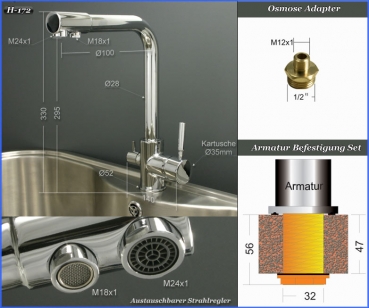 Wasserfil?ter Osmose Spültisch Armatur 3 Wege ECO Einhebelmischer NEU