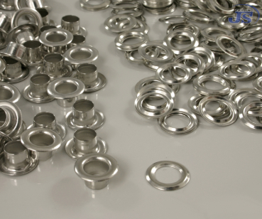 100x Messing Ösen Ø6mm in Silber vernickelt selbstschneidend für Textilgewerbe