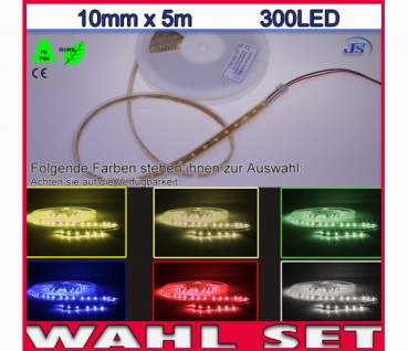 Wasserdichte Silikon SMD-LED Strip 5m x 10mm mit 300 LED Weiß Blau..