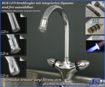 Thermostat Küchen Spültisch Armatur LED Strahlregler Wahl Set