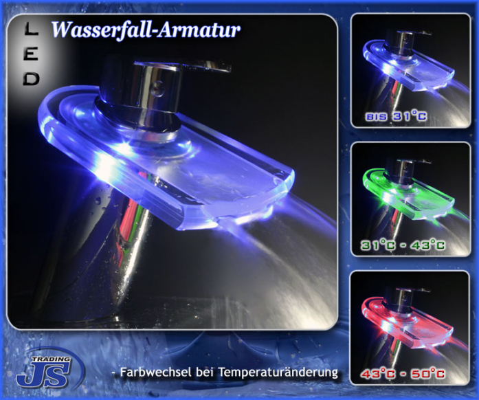 LED Design Wasserfall Armatur Einhebelmischer RGB