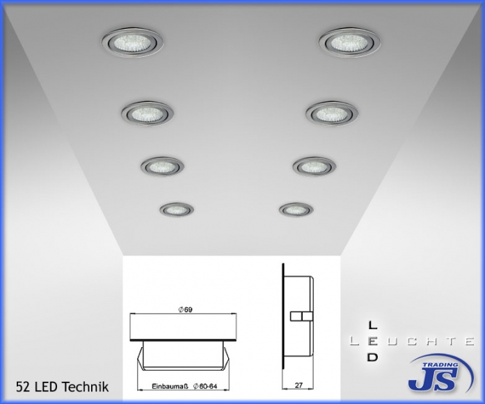 Design Einbau Leuchte 52 LED 230V Einbaustrahler  LED-Einbauleuc?hte 3,5Watt