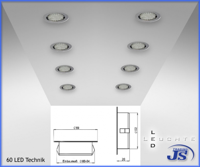 Design Einbau Leuchte LED Downlight 60 Einbaustrahler LED 12V Weiss