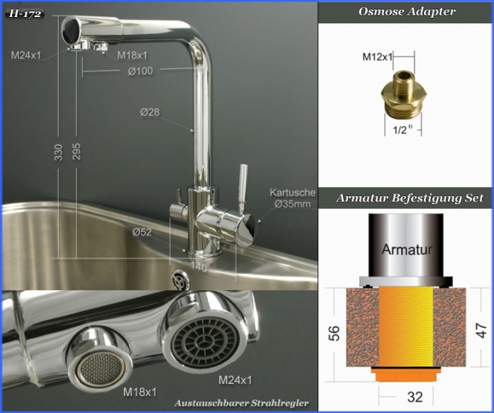 Wasserfil?ter Osmose Spültisch Armatur 3 Wege ECO Einhebelmischer NEU