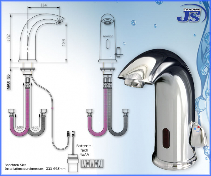 Luxus Infrarot Waschtisch Armatur mit Temperaturegler