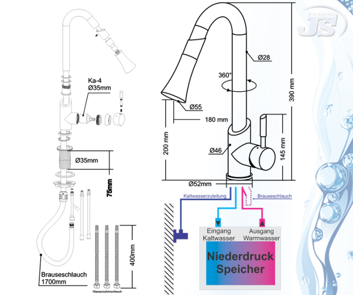Niederdruck Spültisch Armatur Küche Edelstahl Gebürstet Optik Einhebel