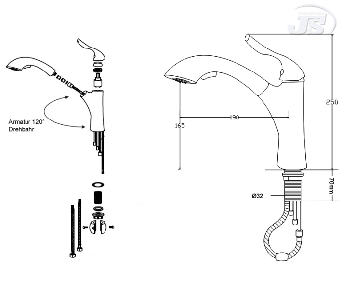 Küchen Armatur Spültisch Einhebelmischer V2A Edelstahl Gebürstet Optik