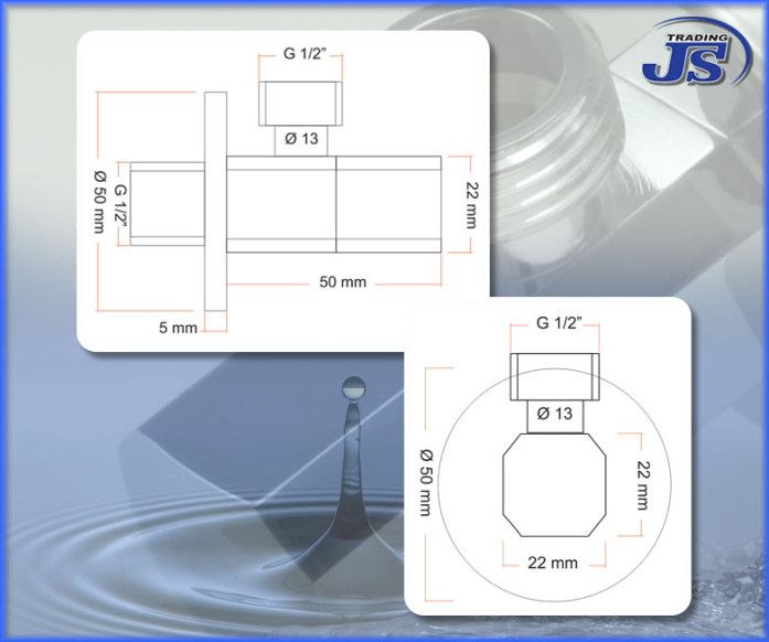 Eck-Anschlußventil mit 1/2" x 1/2"Gewinde mk-ev03