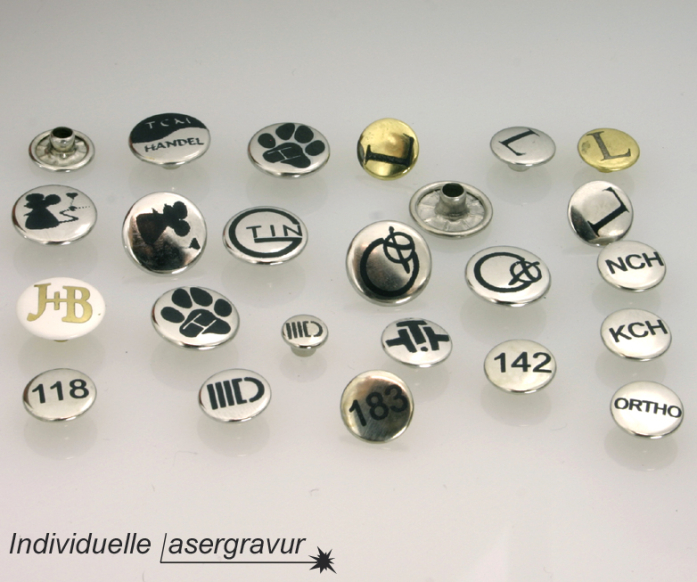 Individuelle Nieten mit Beschriftung oder eigenem Logo Schrift Logonieten