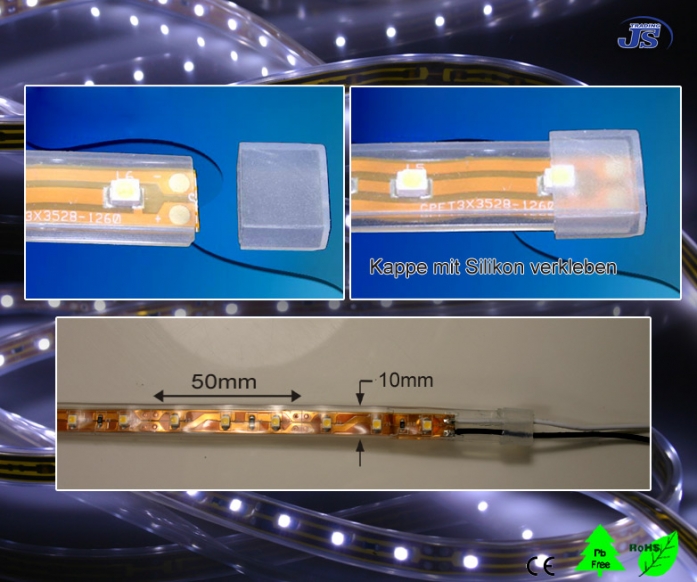 Wasserdichte Silikon SMD-LED Strip 5m x 10mm mit 300 LED Weiß Blau..