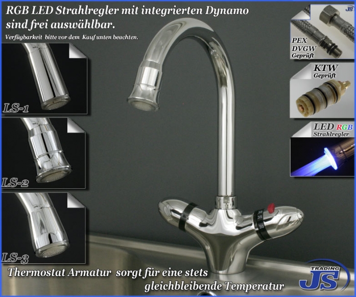 Thermostat Küchen Spültisch Armatur LED Strahlregler Wahl Set
