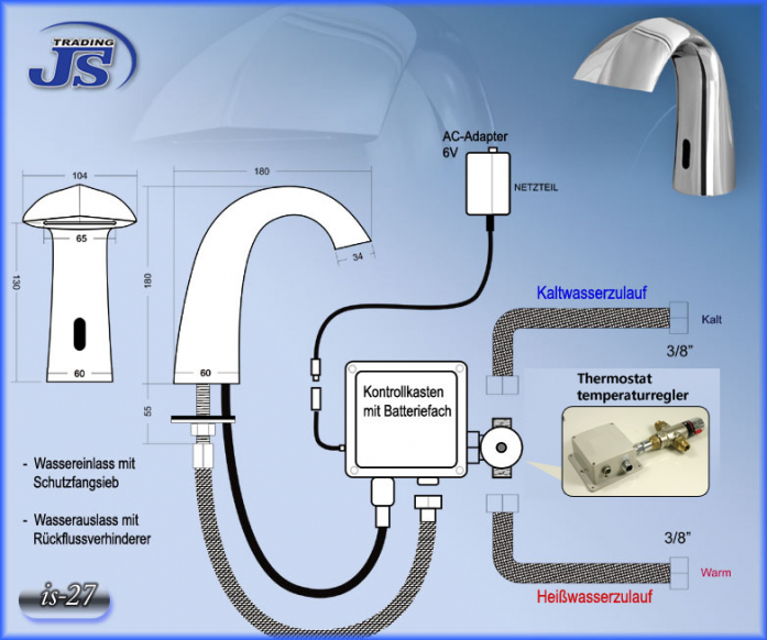 Wasserfall Luxus Design Infrarot Waschtisch Armatur